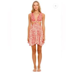 Agua Bendita Gillian Cut Out Mini Dress Cream Coral Womens Size Medium NWT